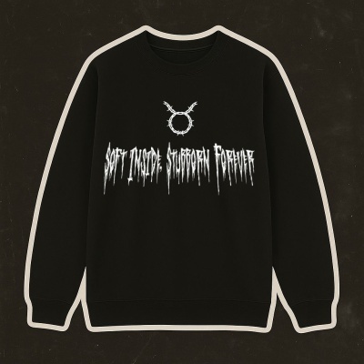 Sweatshirt preta com texto branco e símbolo de Touro