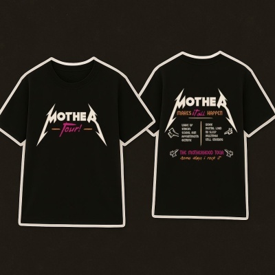 Camisolas pretas com texto colorido relacionadas com maternidade