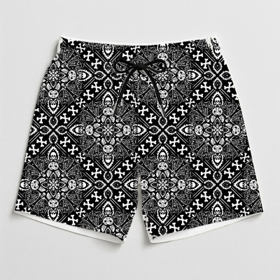 Calções de banho preto e branco com padrão geométrico