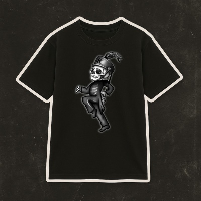 T-shirt preta com estampa de esqueleto militar