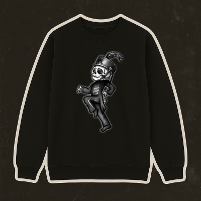 Sweatshirt preta com estampa de esqueleto estilizado no centro