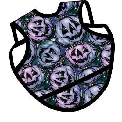 Babete infantil com padrão de abóboras assustadoras azuis e roxas