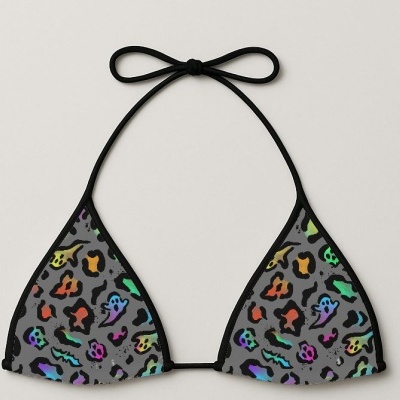 Top de biquíni triângulo com padrão animal print colorido