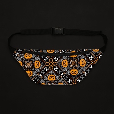 Pochete preta com padrão de Halloween laranja e branco