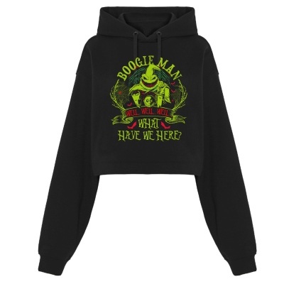 Sweatshirt preta cropped com capuz e estampa colorida Boogie Man