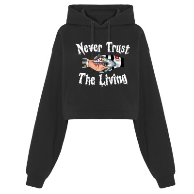 Sweatshirt preta curta com capuz e estampado gráfico em branco e cores