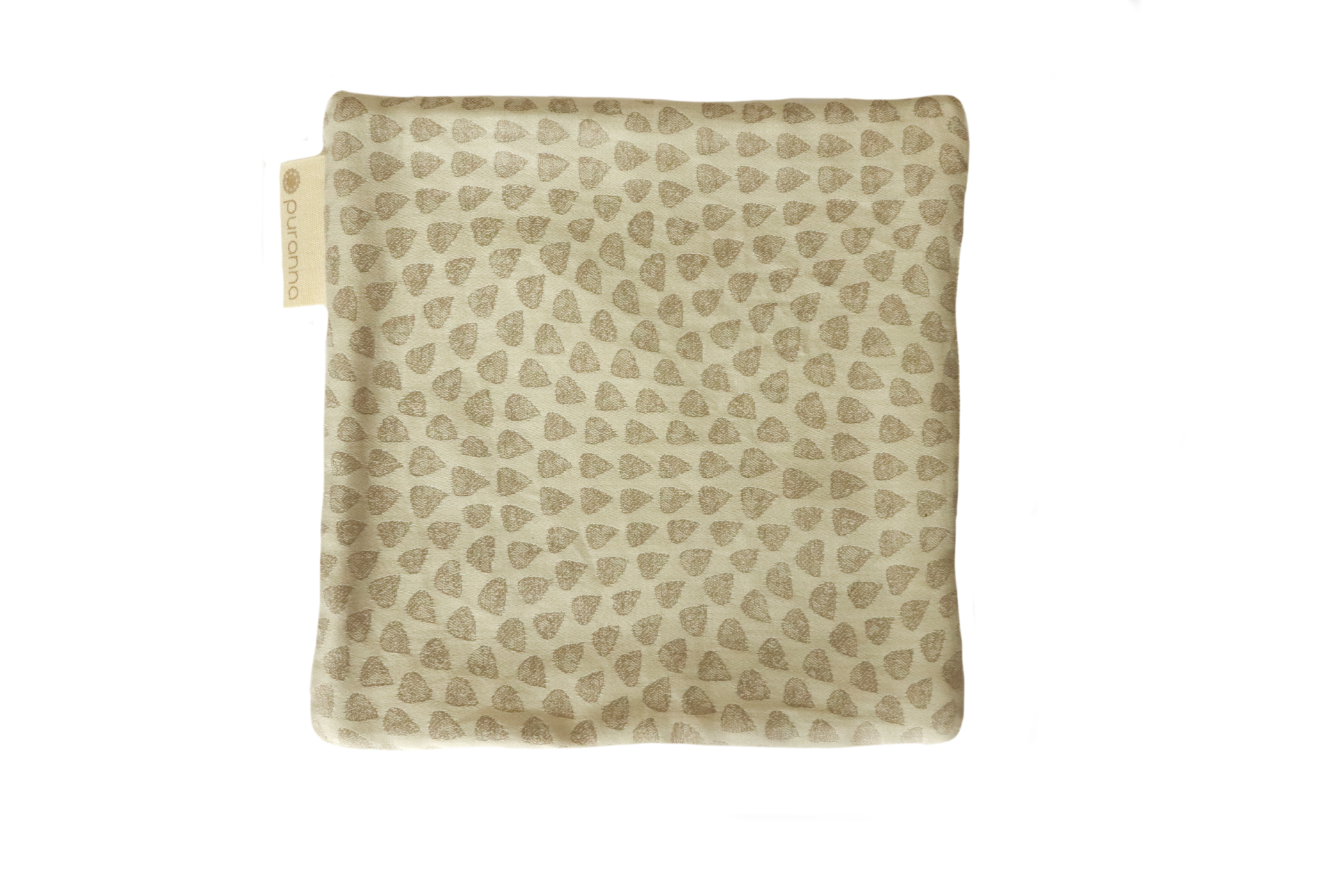 Almofada quadrada bege com padrão de folhas castanho claro