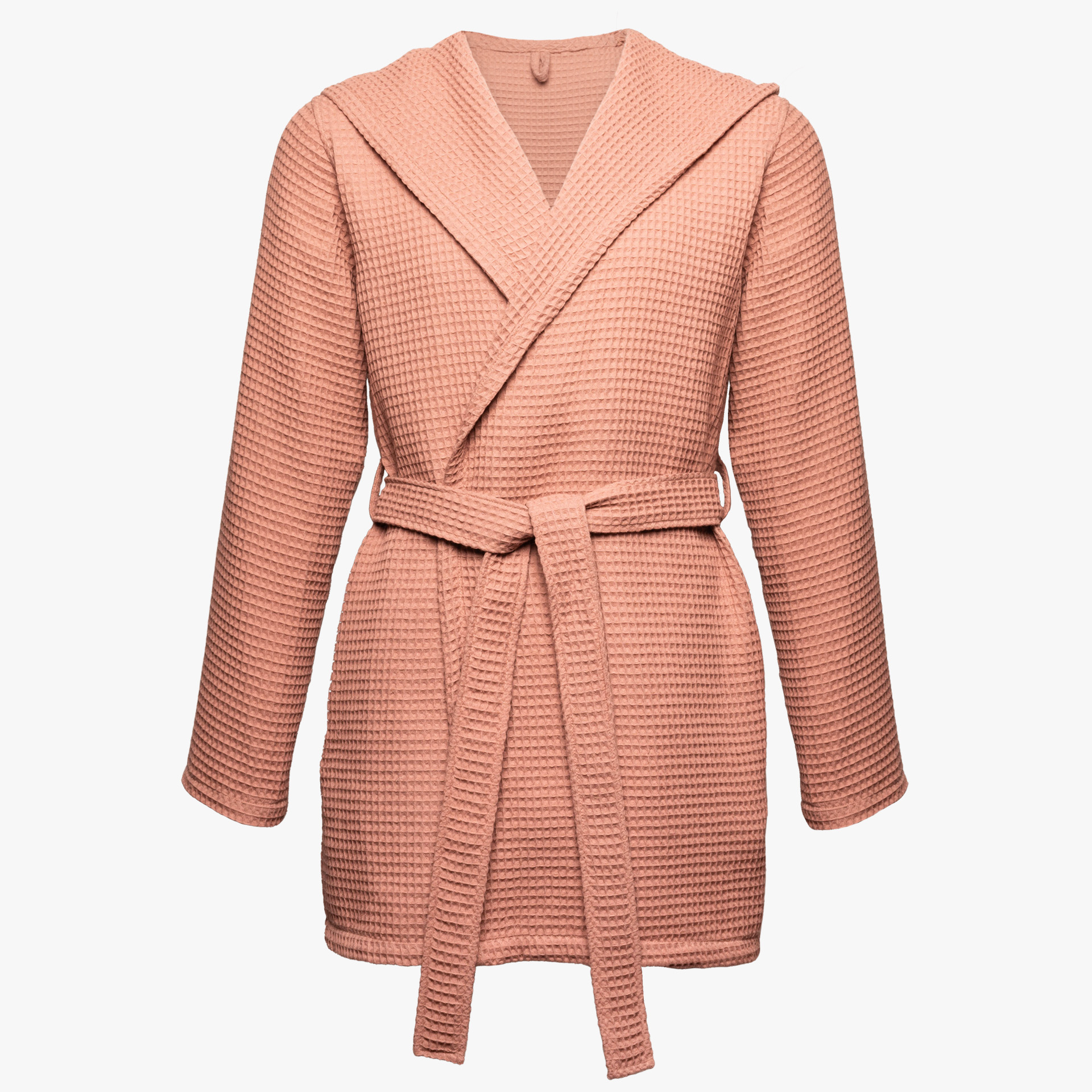 Casaco rosa claro de malha com cinto e gola larga