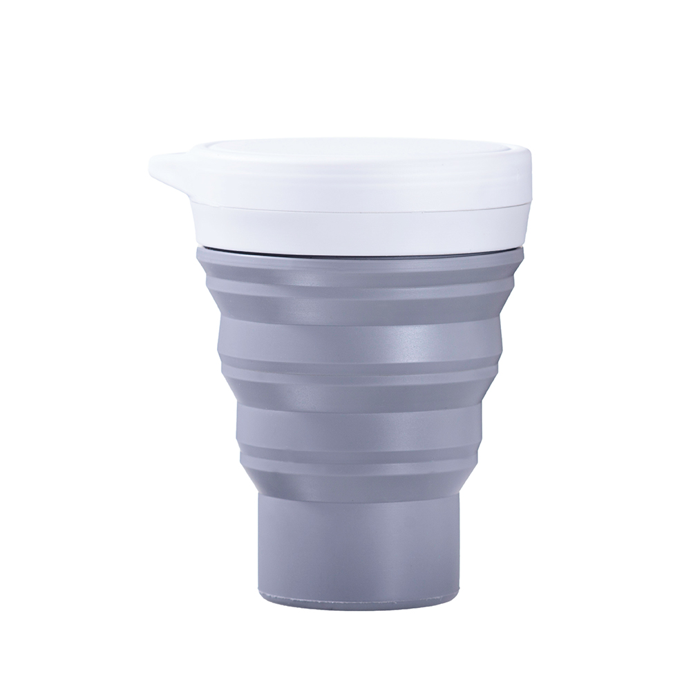 Copo dobrável cinzento com tampa branca