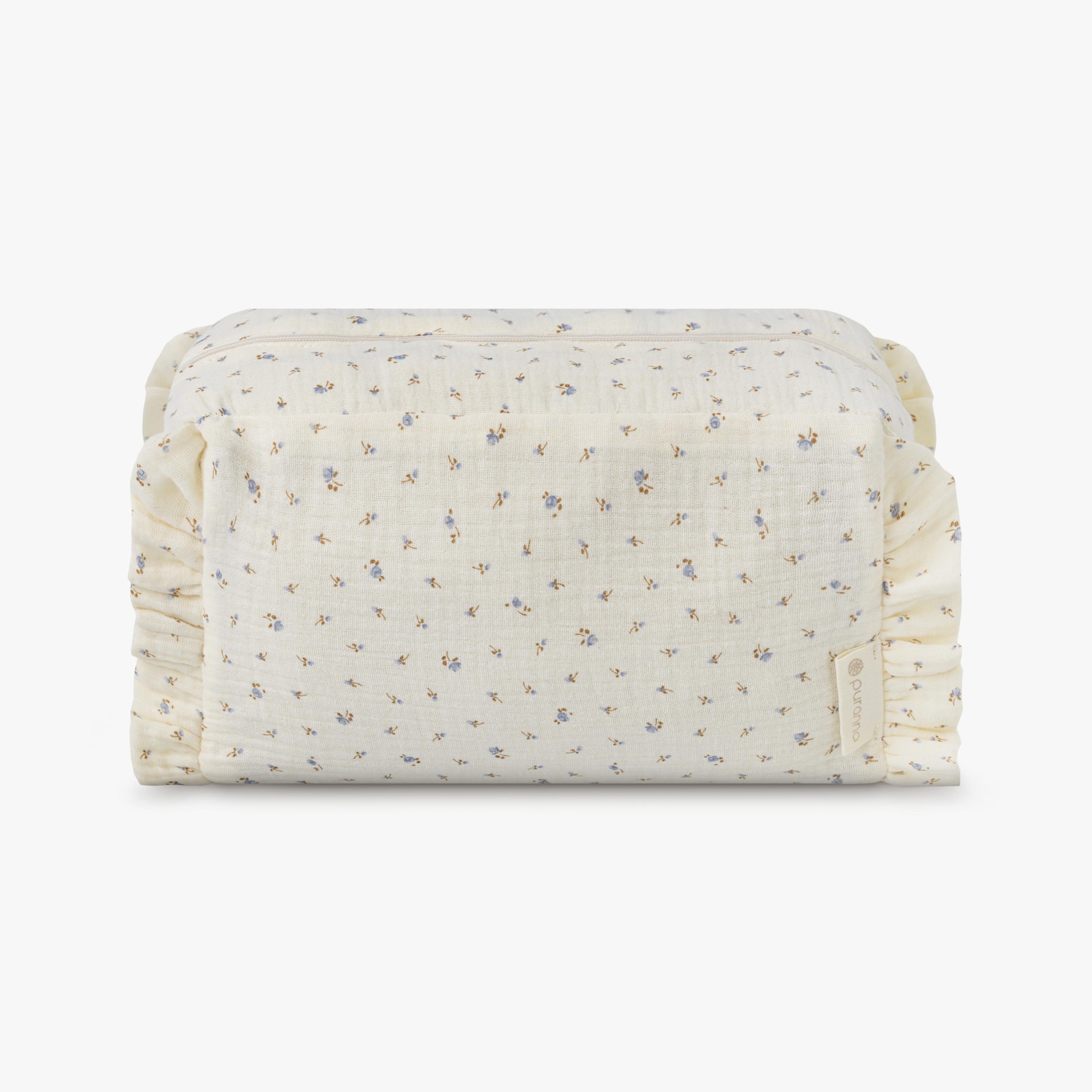 Estojo de tecido bege com padrão floral pequeno