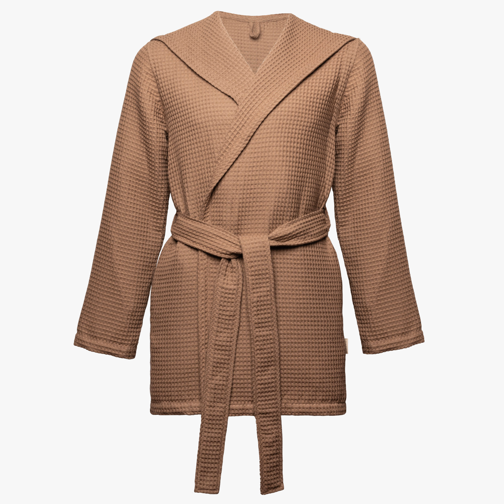 Casaco bege masculino com padrão waffle e cinto de tecido