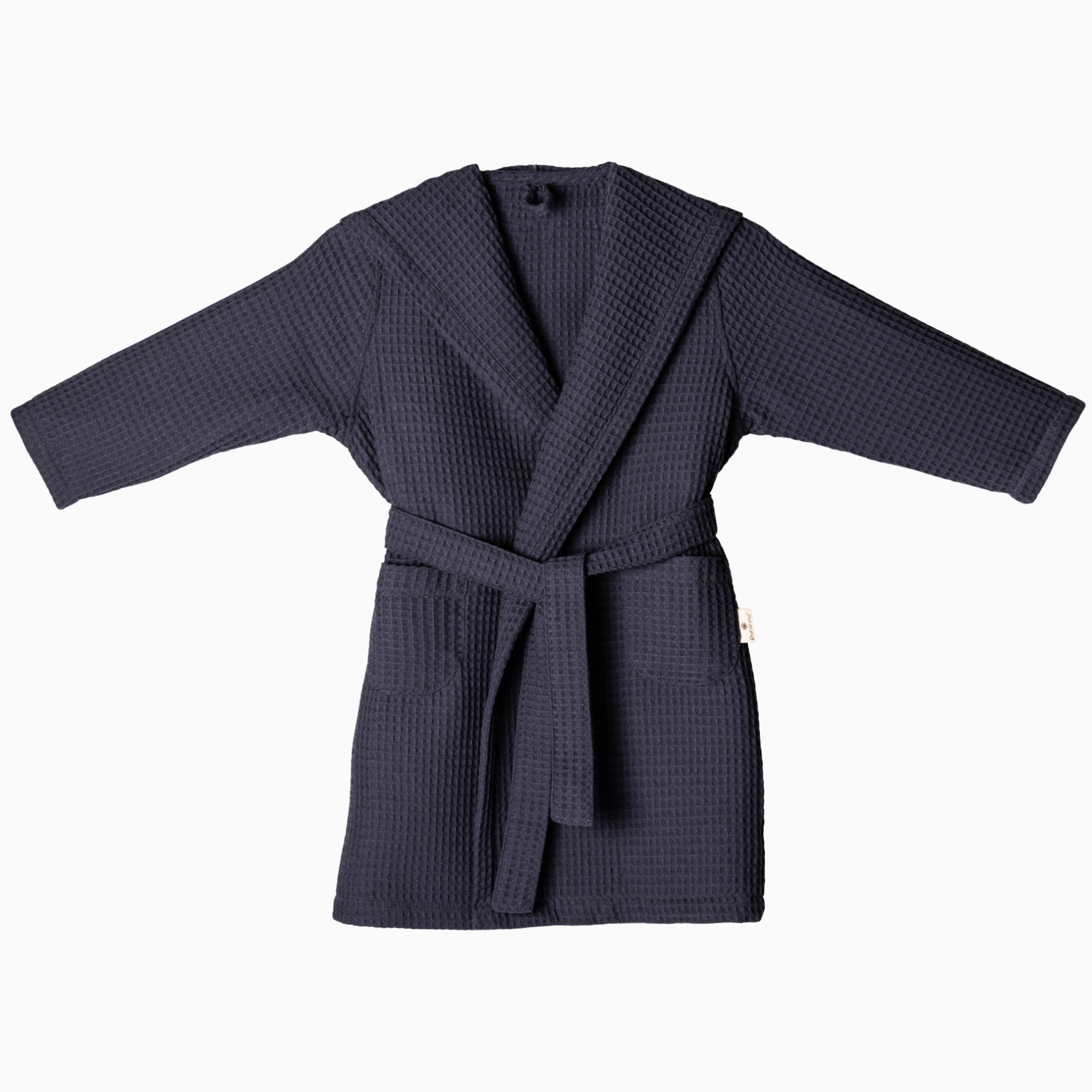 Robe curto azul escuro em tecido waffle com cinto e bolsas frontais