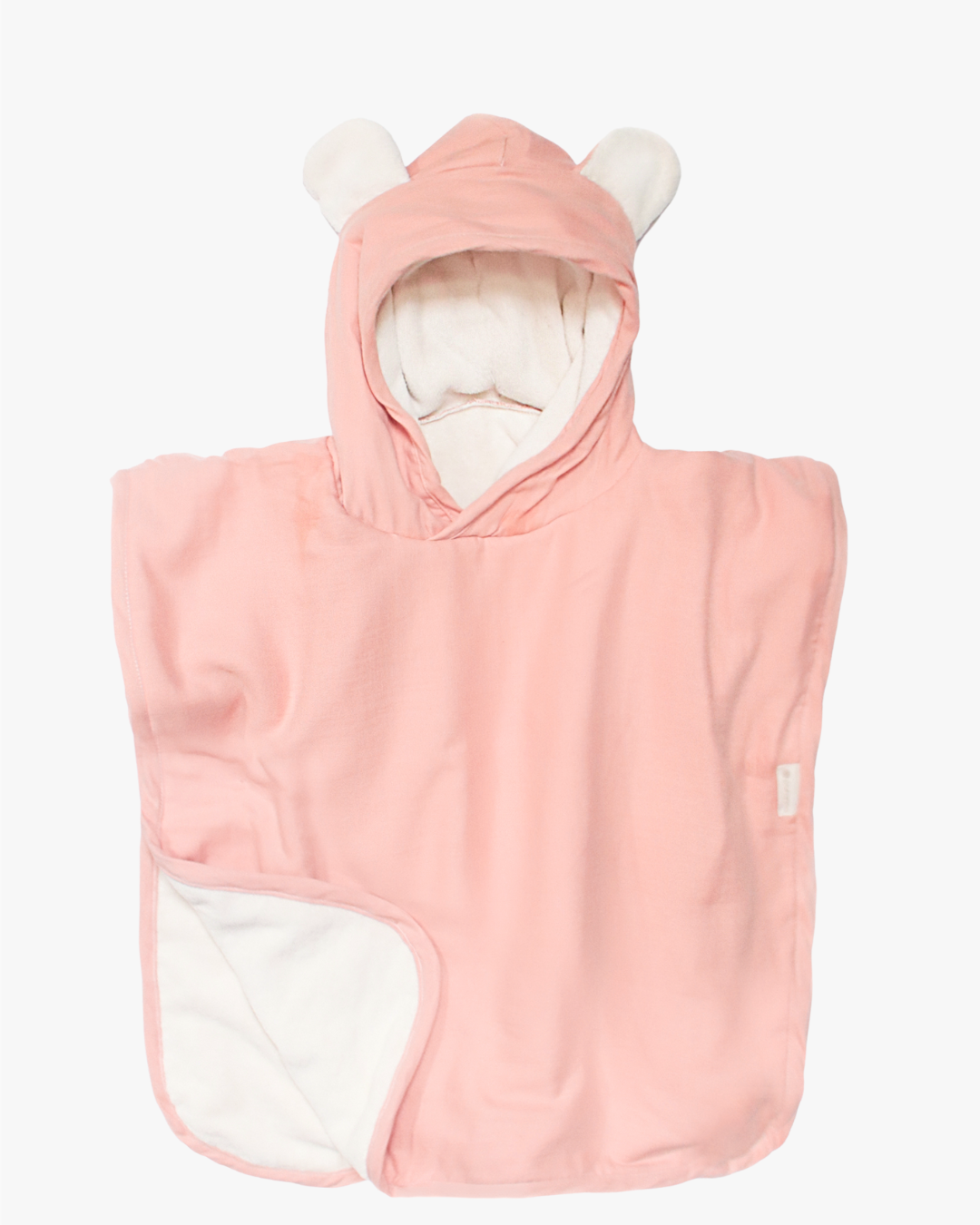 Poncho bebé cor-de-rosa com capuz e orelhas em tecido felpudo