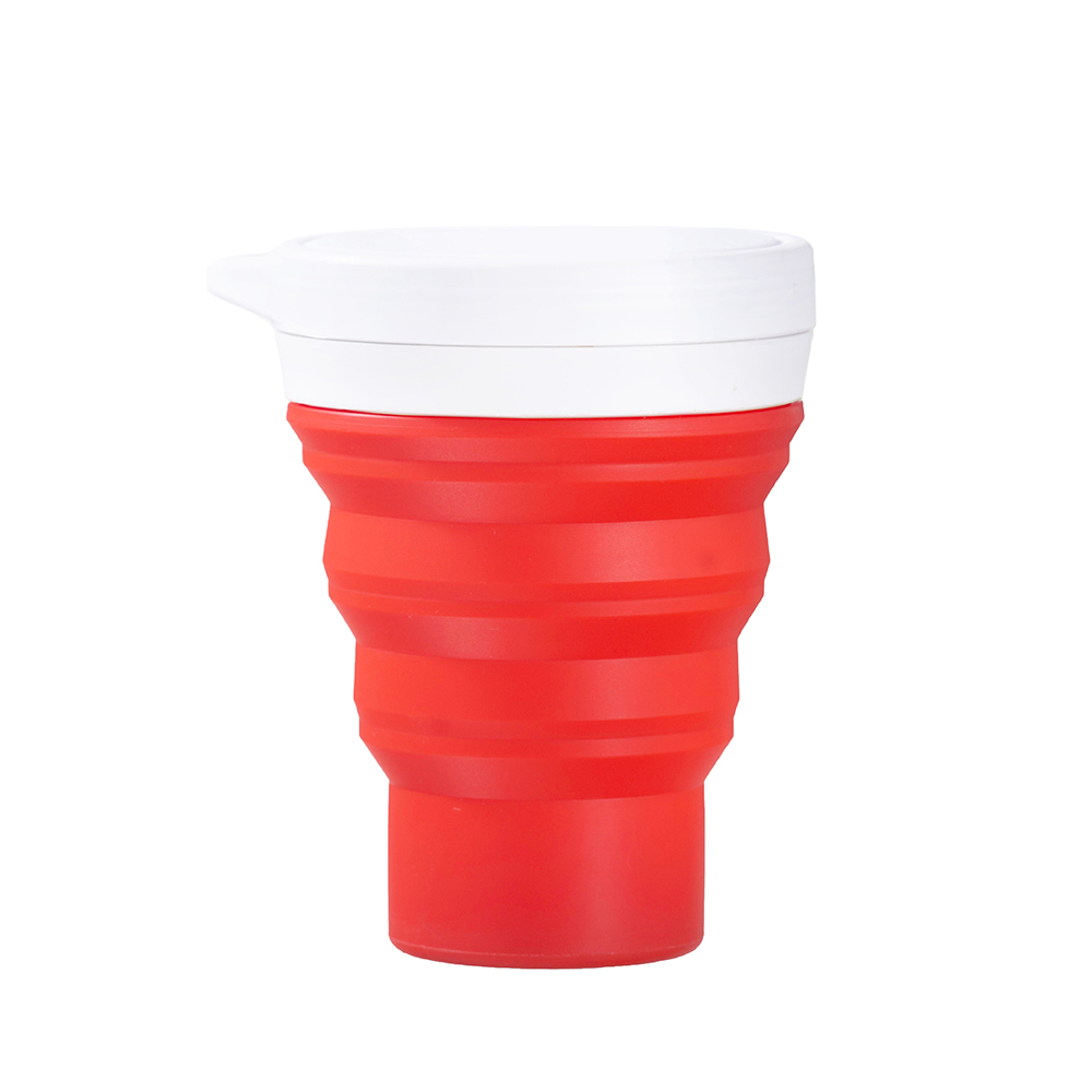 Copo dobrável vermelho com tampa branca