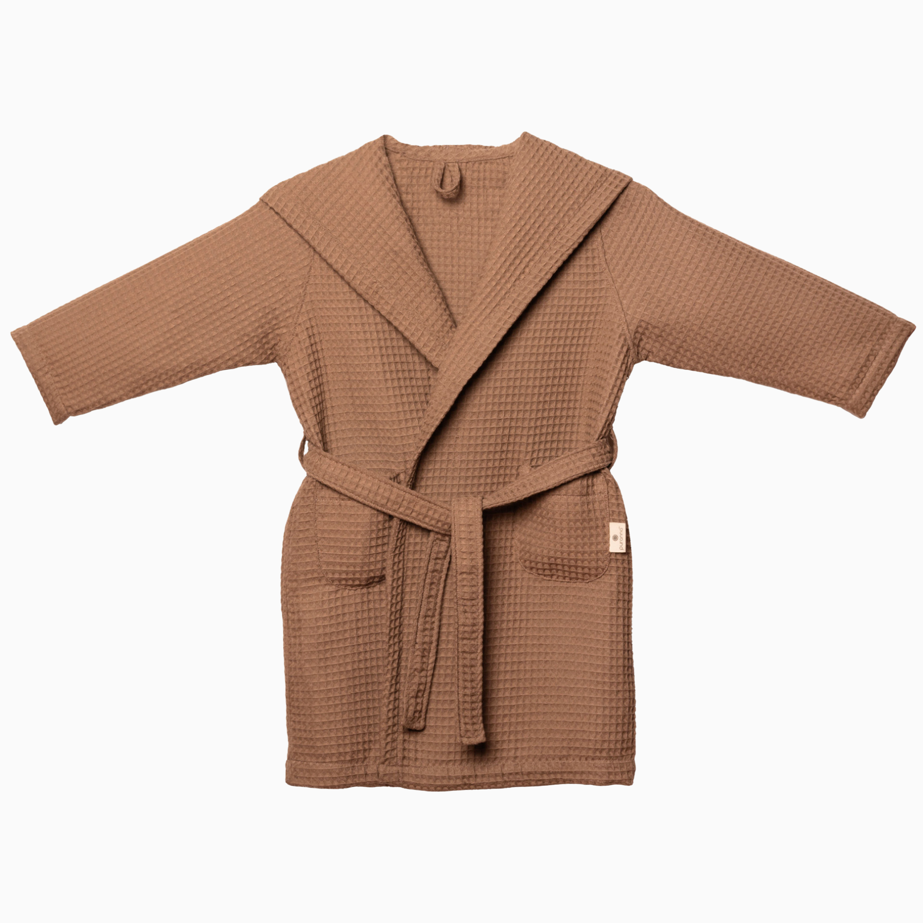 Robe de banho castanho texturizado com cinto e bolsos