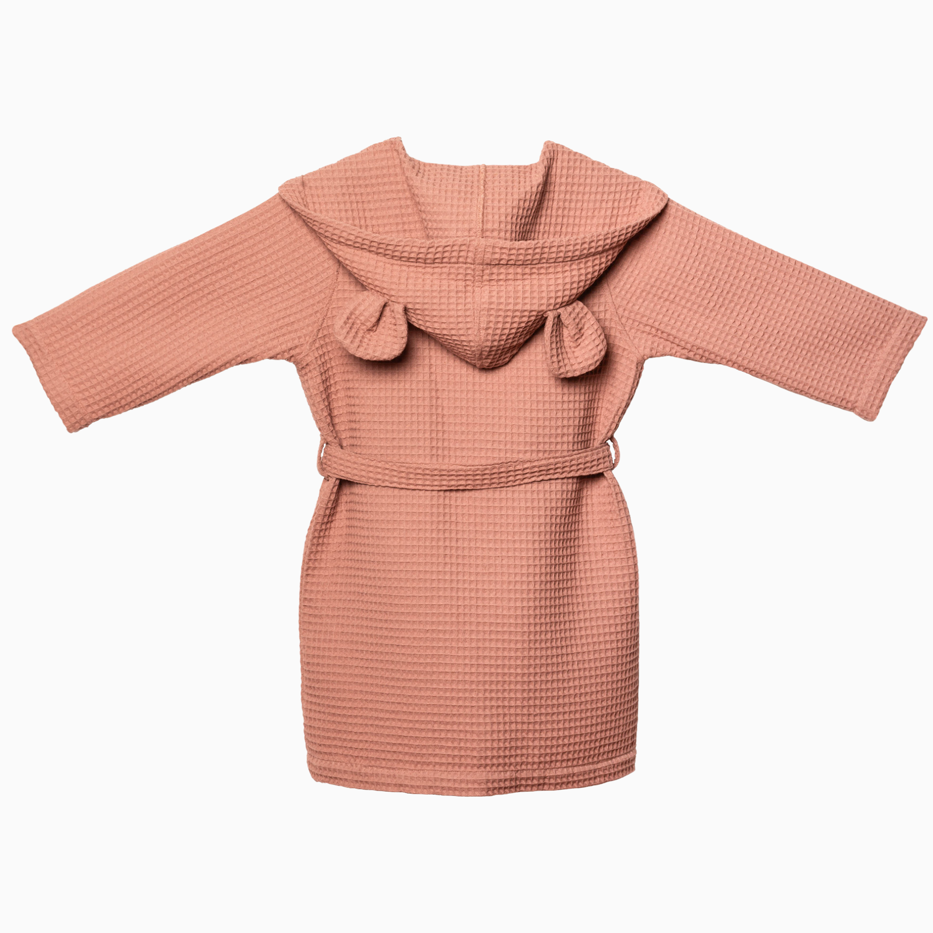 Roupão de bebé cor salmão com capuz e orelhas decorativas