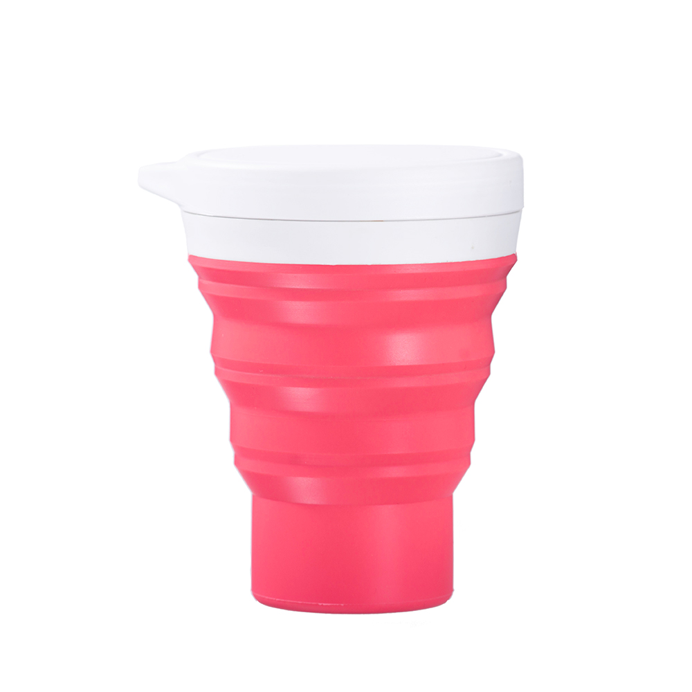 Copo portátil dobrável rosa com tampa branca