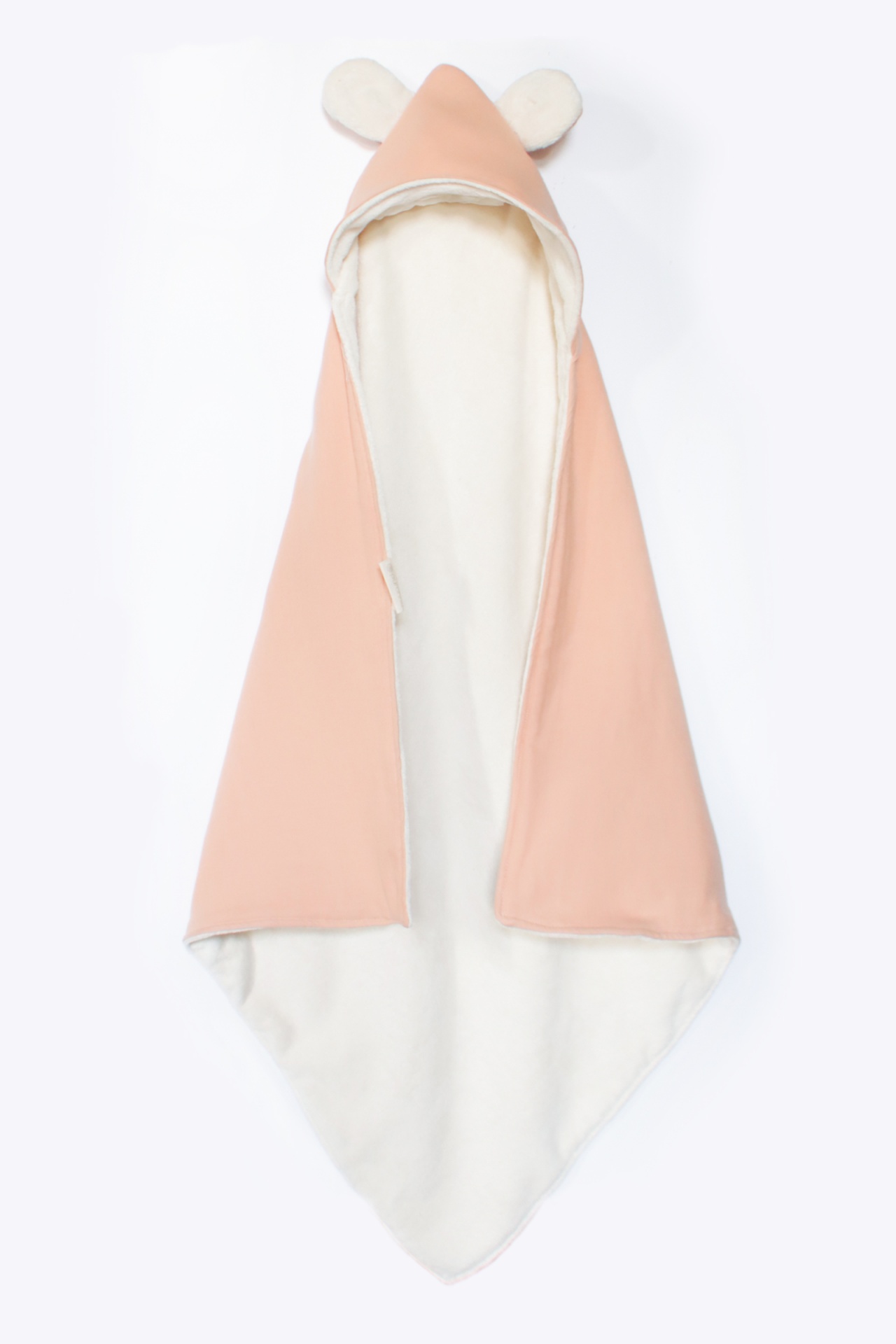 toalha de banho para bebé com capuz rosa e branco com orelhas pequenas