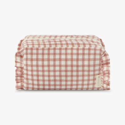 Estojo almofadado xadrez rosa e branco com etiqueta ferm LIVING