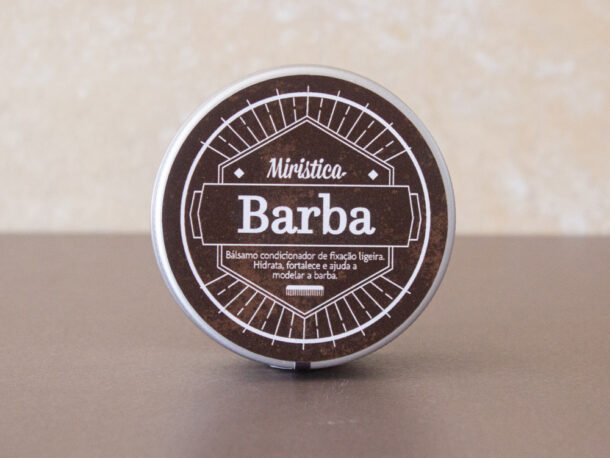 Bálsamo Condicionador da Barba Recipiente metálico para bálsamo de barba com rótulo castanho e branco
