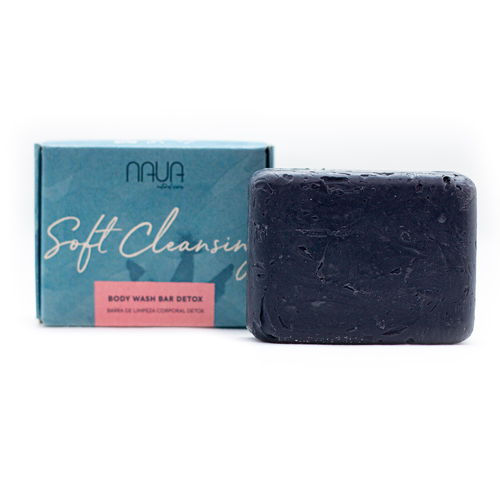 Barra de Limpeza Corporal Detox Sabonete preto detox com embalagem azul