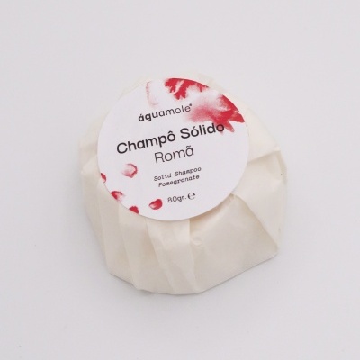 Champô sólido embalagem branca com rótulo branco e vermelho