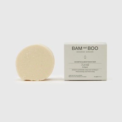 Barra de shampoo e gel de banho com embalagem BAM and BOO