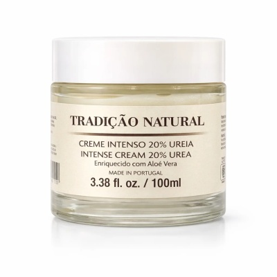 Frasco de vidro com creme intenso 20% ureia e tampa branca
