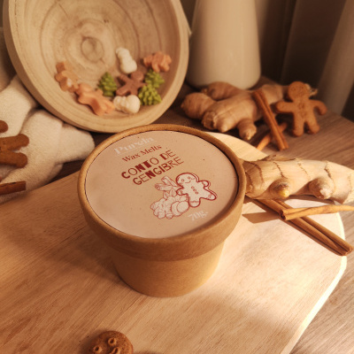 Caixa rústica de wax melts de gengibre com decoração natalícia e especiarias