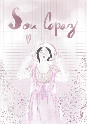 Sou capaz 💜 Ilustração de mulher com vestido cor de rosa e chapéu com texto