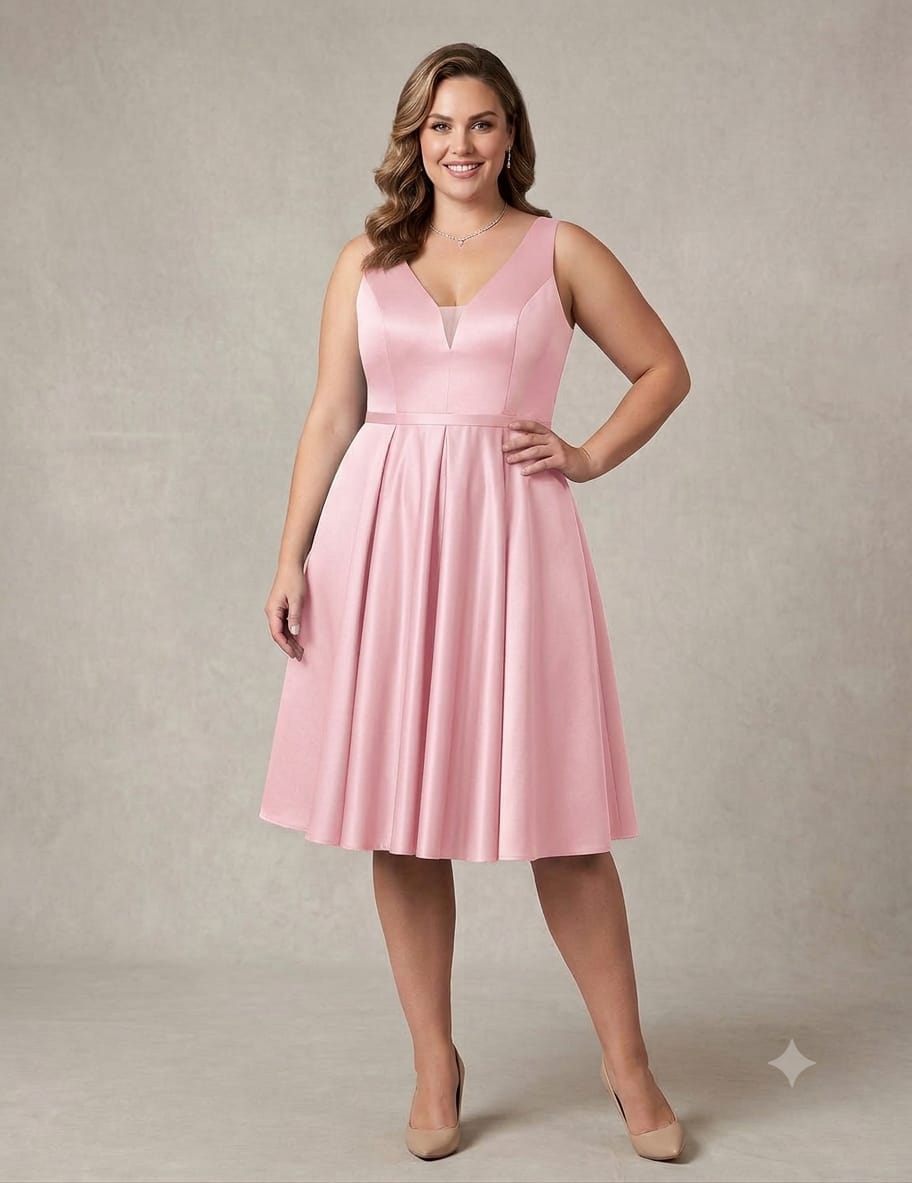 Vestido Charm's Vestido rosa com decote em V e saia rodada até ao joelho