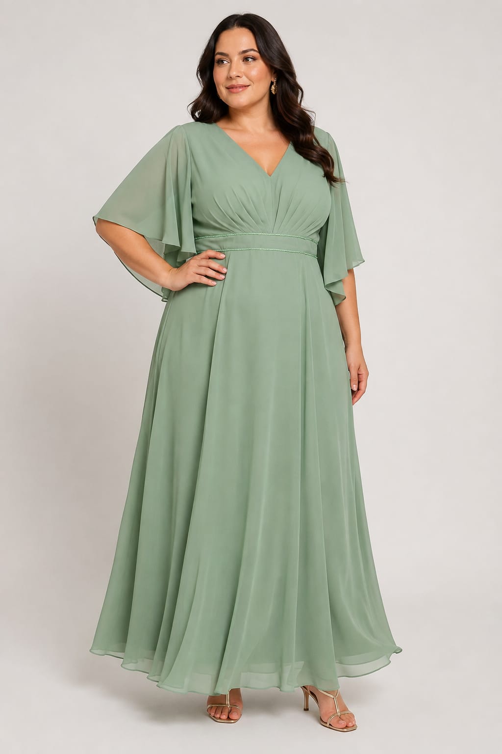 Vestido Eclipse Vestido longo verde claro com mangas soltas e decote em V