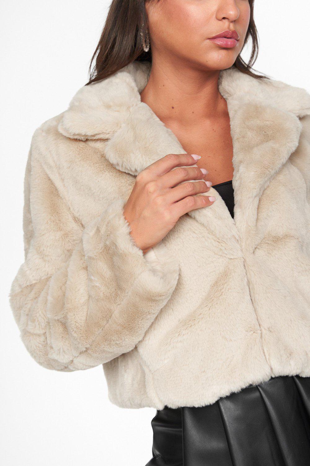 Bolero de pêlo Casaco de pele falsa bege claro com gola larga e manga comprida