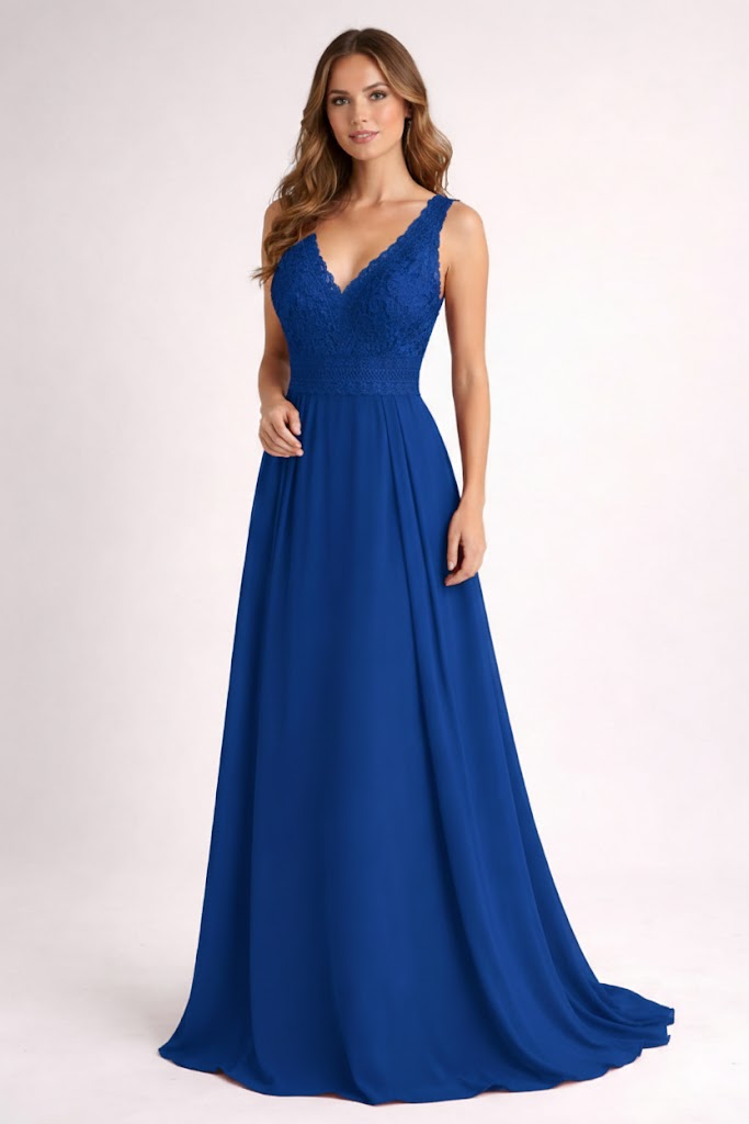 Vestido Tulipa Vestido comprido azul royal com corpete em renda e saia fluida