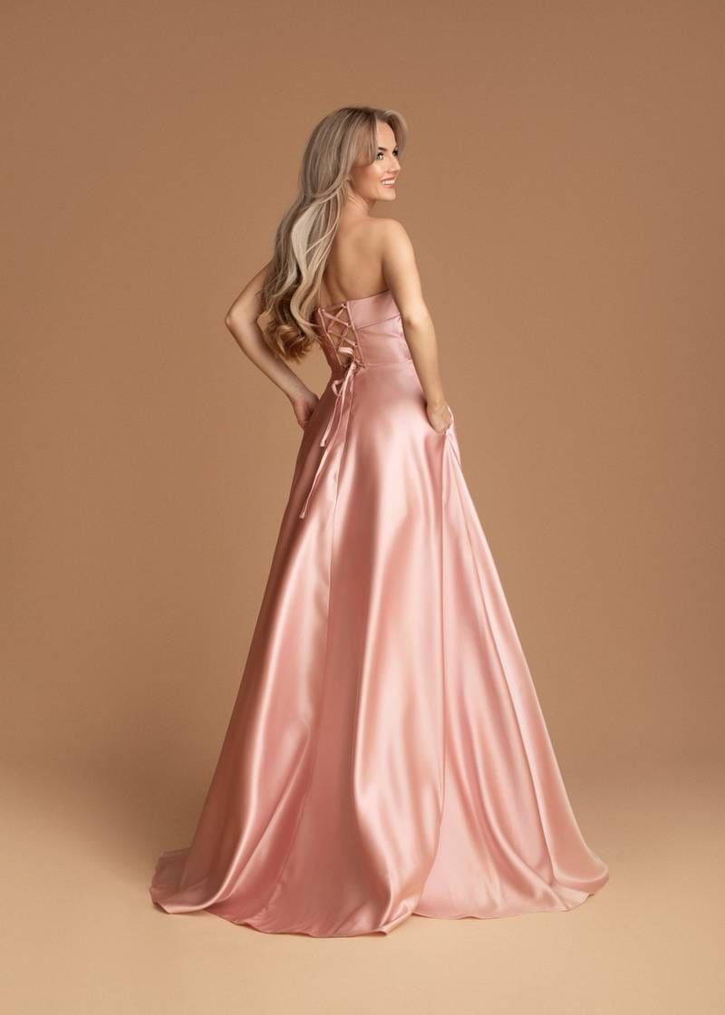 Vestido Alizee Vestido longo rosa acetinado tomara que caia com amarração nas costas