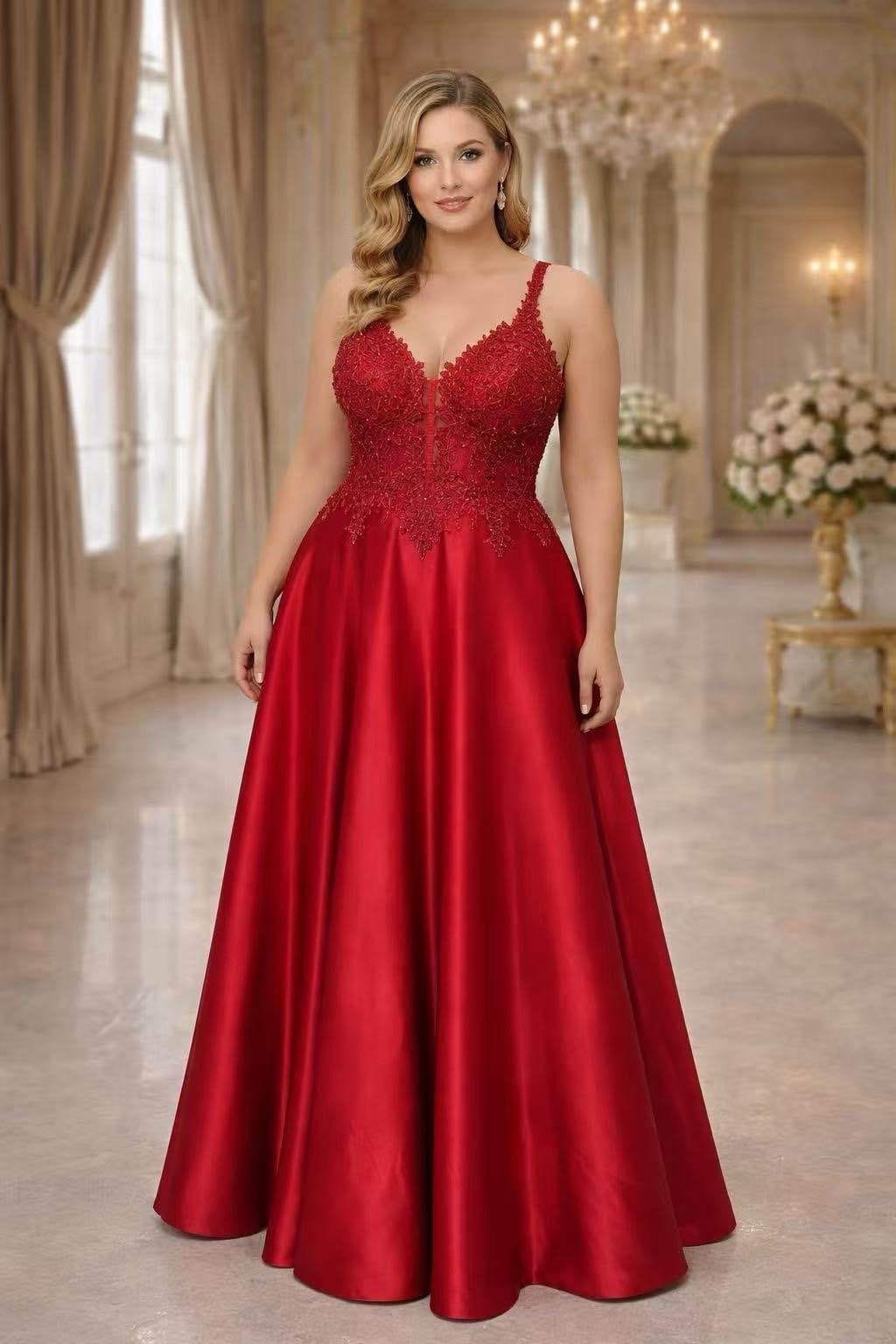 Vestido Safira Imperial XL SIZE Vestido de festa vermelho com renda e saia acetinada em ambiente luxuoso