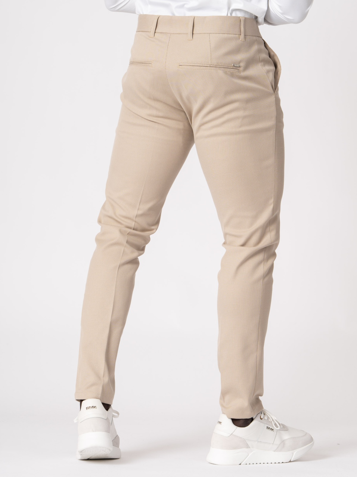 Calça SMK Golden Wear Calças bege compridas de corte justo com bolso traseiro com fecho