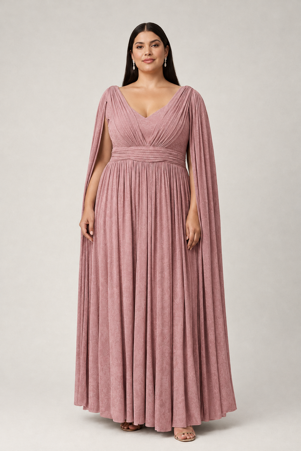 Vestido ISA Vestido longo rosa com padrão floral e mangas abertas na lateral