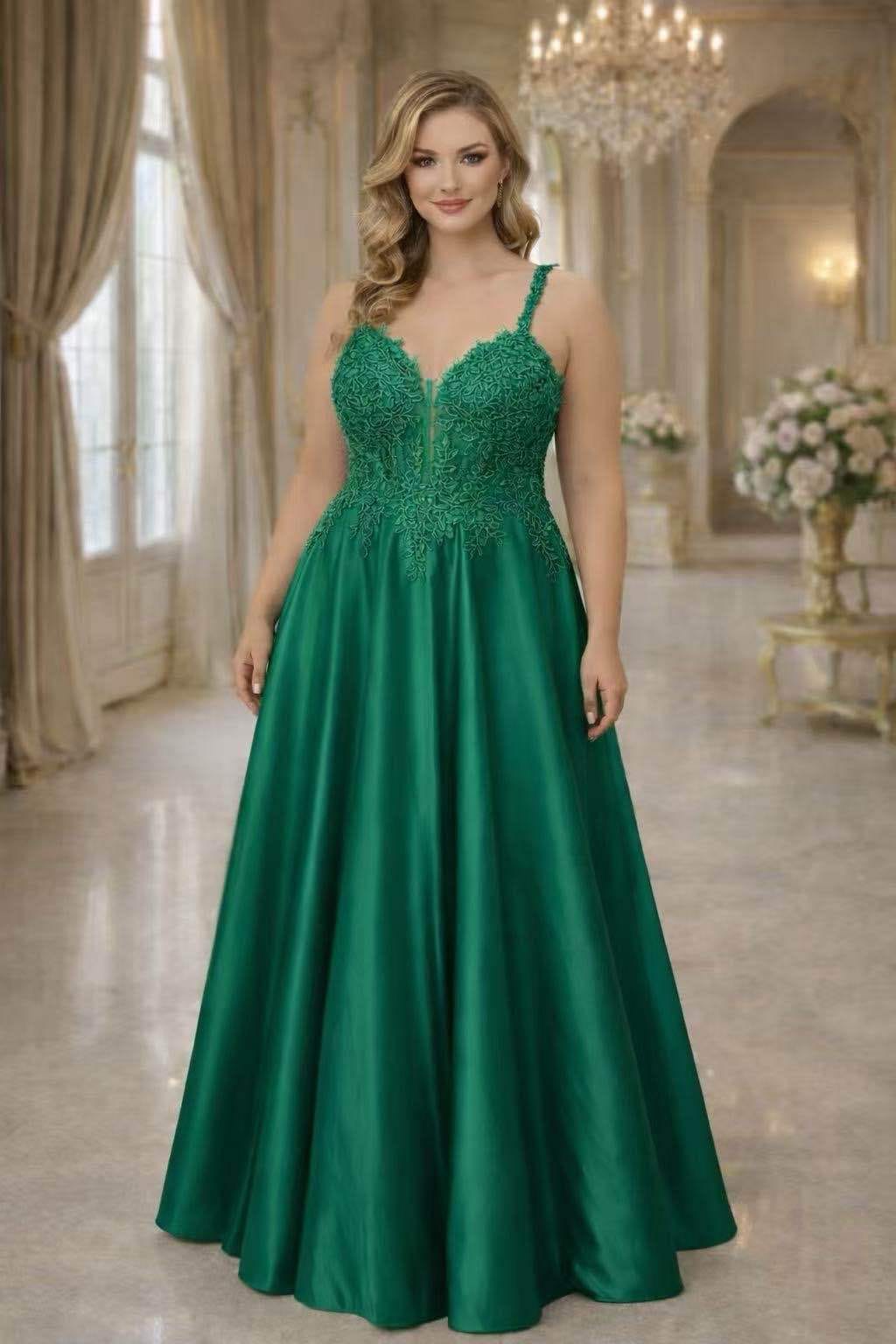 Vestido Safira Imperial XL SIZE Vestido de festa verde esmeralda com renda e saia acetinada