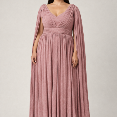 Vestido longo rosa com padrão floral e mangas abertas na lateral