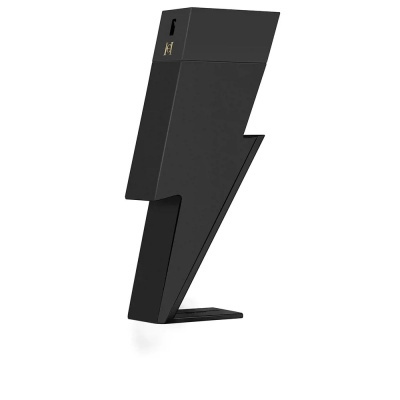 Isqueiro preto em forma de raio com suporte na base