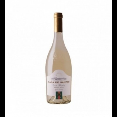 Garrafas de vinho branco Casa de Santar com rótulo branco e rolha dourada