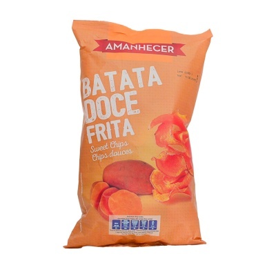 Pacote laranja de batata doce frita Amanhecer com imagens e texto