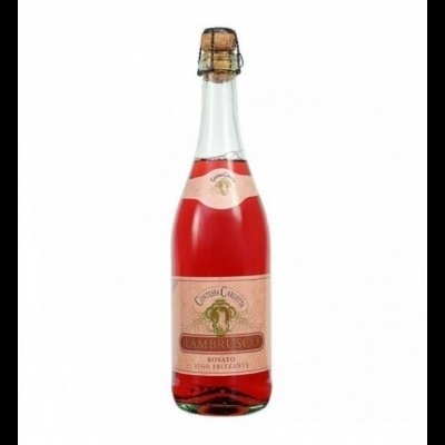 Garrafa de vinho rosé espumante com rótulo coral e rolha de cortiça