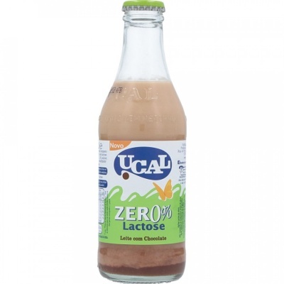 Garrafa de vidro de leite com chocolate UCAL Zero Lactose
