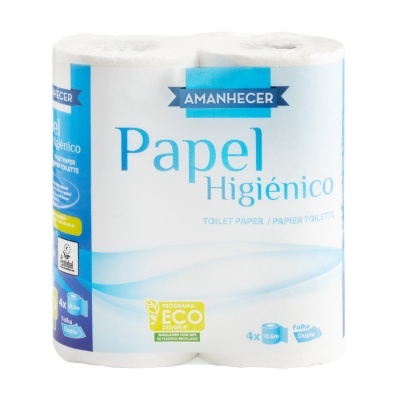 Pacote de papel higiénico AMANHECER branco com 4 rolos e etiquetas coloridas