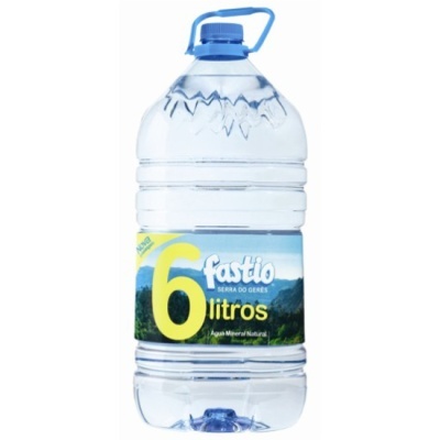 Garrafão de água mineral Fastio de 6 litros com rótulo e tampa azul