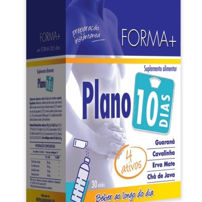Caixa do suplemento alimentar FORMA+ Plano 10 Dias com 30 sticks em azul e branco