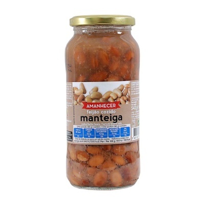 Frasco de vidro com feijão cozido manteiga da marca AMANHECER