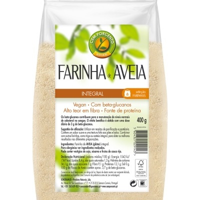 Embalagem de farinha integral de aveia Cem Porcento Natural 400g